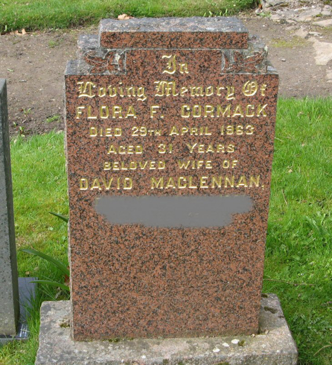 Photo of headstones/Flora F Cormack (MacLennan) died 1963 MI Alness